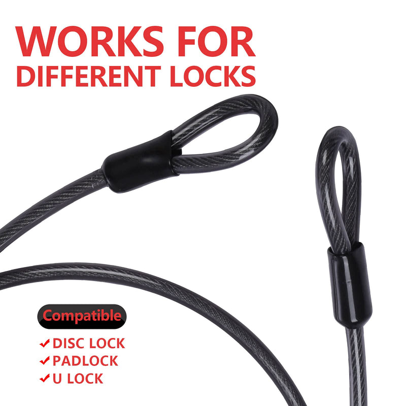 Security Steel Cable with Loops - 6ft Heavy Duty Bike Steel Cable 2/5 X 6' Braided Cable for U-Lock and Padlock - NewNest Australia