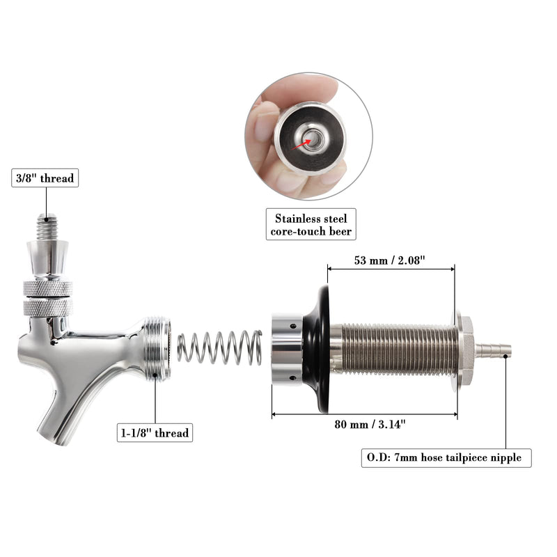 Dbgogo 3'' Draft Beer Faucet Shank Self-Closing Spring Assembly, Brewing No Leak Stainless Steel Core Kegerator Tap Through-Wall Beer Shank Dispenser Kit with 3-in-1 Kegging Tap Wrench Hose Clamp Silver 3'' - NewNest Australia