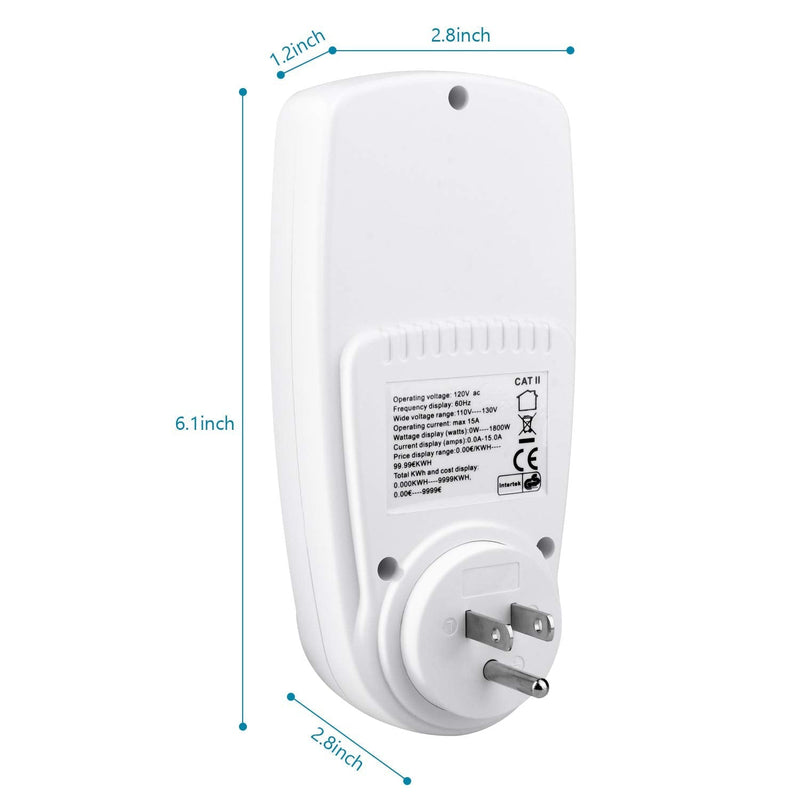 kuman KW47-US Electricity Usage Monitor Plug Power Watt Voltage Amps Meter with Digital LCD, Overload Protection and 7 Display Modes for Energy Saving (NO-Backlight), white - NewNest Australia