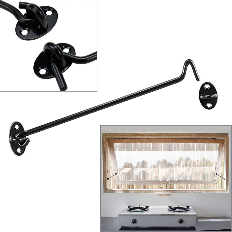 12" Privacy Hook and Eye Latch,Heavy Duty Stainless Steel Barn Door Hook for Sliding Door,Garage,Window,Cabin,Bathroom,Closet,Bedroom (Black,2 Pack) - NewNest Australia