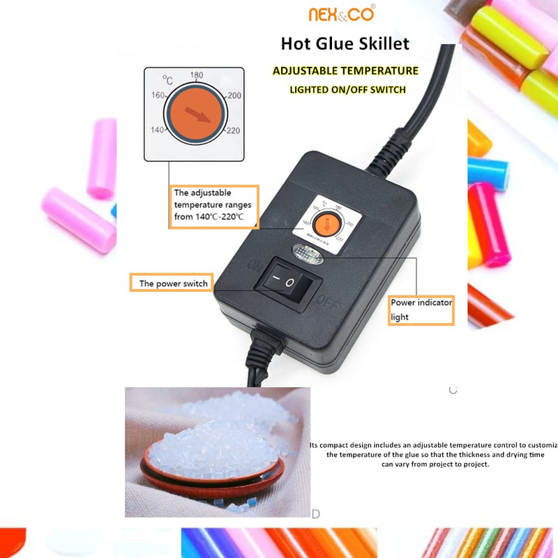 NEX&CO Glue Skillet for Crafting, Electric Hot Melt Adjustable Temperature Control Glue Pot for Glue Sticks Pellets Beads, 225-400 F, 4-1/4" Diameter, For Floral, Crafts, Batik, Wreath, Hair Extension - NewNest Australia