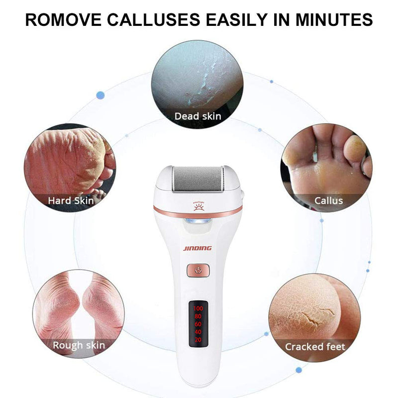 Electric Foot File Hard Skin Remover - Rechargeable Callus Remover Care with LED Waterproof Pedicure Tools kit for Cracked Heels Dead Dry Skin Foot Care with 3 Coarse Roller Heads 2 speeds-White - NewNest Australia