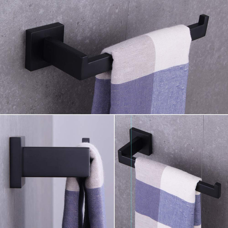 BEIGEEWY 3-Pieces Set Matte Black Bathroom Hardware Set SUS304 Stainless Steel Wall Mounted - Includes Towel Ring, Toilet Paper Holder, Robe Towel Hooks - NewNest Australia