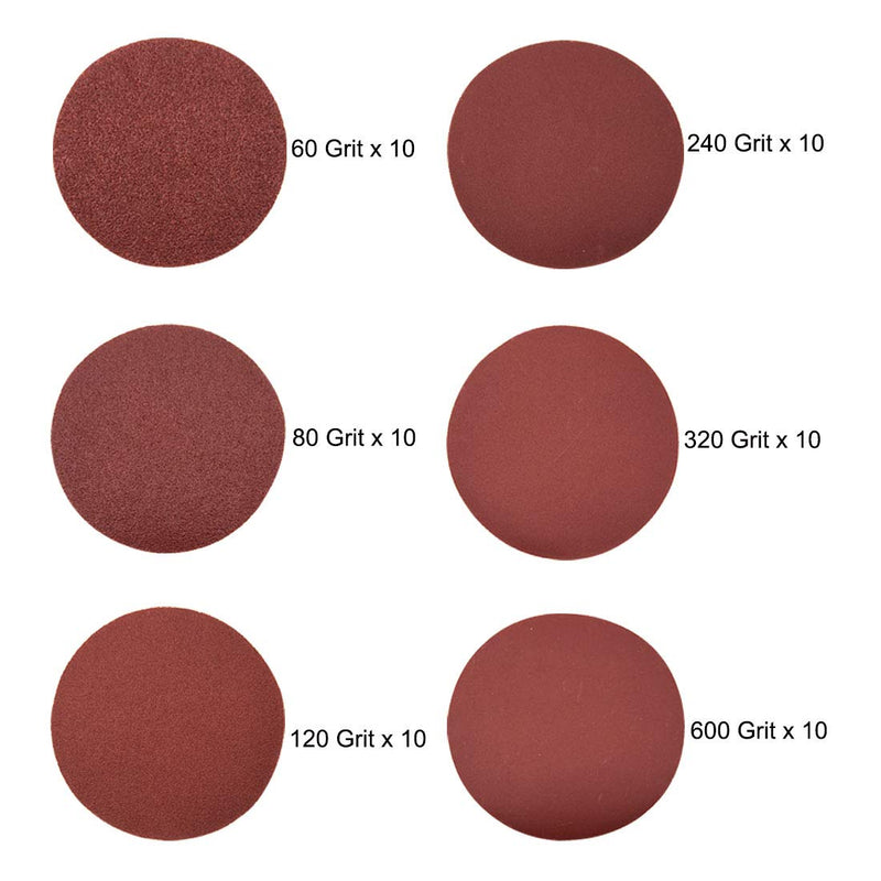 Sipery 60Pcs Sanding Discs 4 inch Aluminum Oxide Hook and Loop Sanding Pads 60/80/120/240/320/600 Grit Sandpaper - NewNest Australia