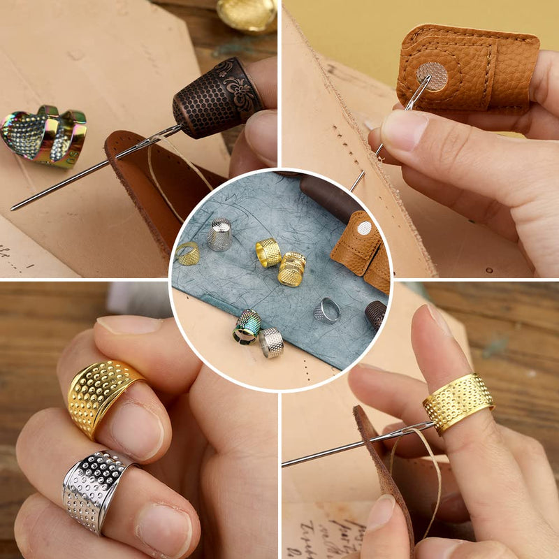 10pcs Hand-Working Sewing Thimble, Adjustable Metal Finger Shield Ring, Leather Coin Finger Protectors, Sewing Thimble Rings Cap Metal Shield for Knitting Quilting DIY Craft Tools - NewNest Australia