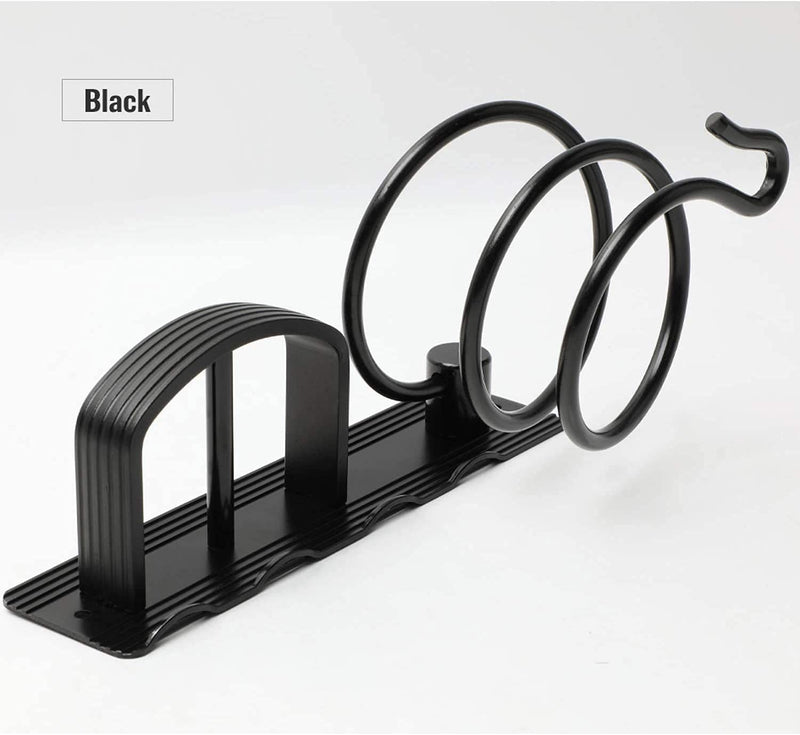YUET Hair Dryer Holder Hairdryer Station Wall Mounted Spiral Shelf Rack Stand Hanger Straightener Organizer Storage Blow Bathroom with Three Hooks Professional Aluminum Silver (Black) Black - NewNest Australia