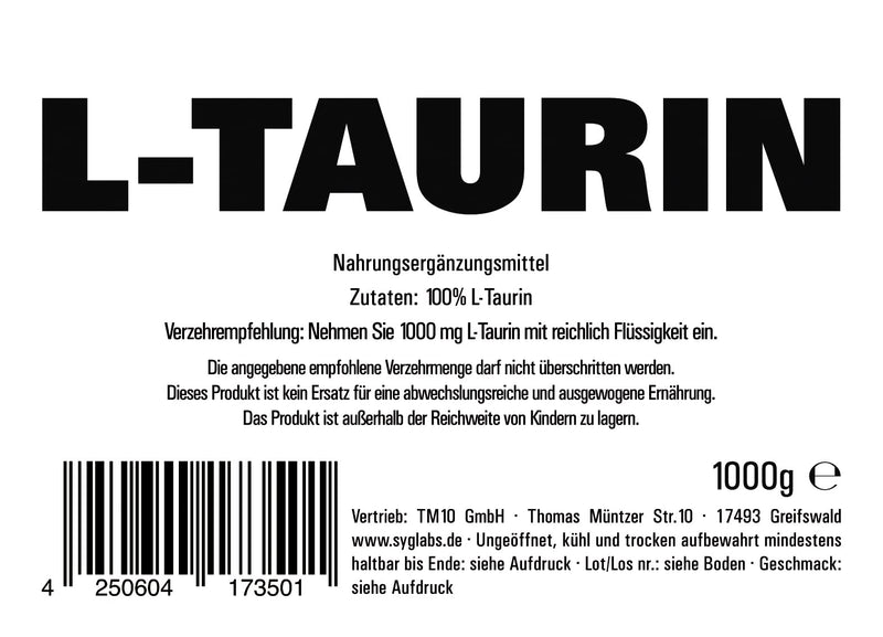 Taurine powder 100% pure - 1000g amino acid L-taurine - 1kg - without additives - vegan - with measuring spoon - NewNest Australia