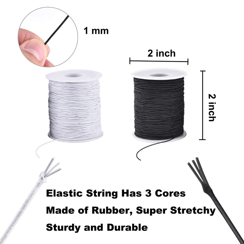 Elastic Cord for Bracelets, 2 Rolls 1 mm 330 Feet Sturdy Bracelet String, Stretchy Elastic String for Jewelry Making, Necklaces, Beading Black+White - NewNest Australia