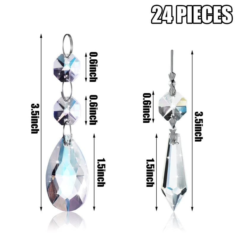 Potchen 24 Pcs Chandelier Crystal Prisms Pendants Set 38 mm Clear Teardrop Icicle Chandelier Crystals Parts Replacement Crystals for Lamps and Chandeliers with Octagon Glass Bead - NewNest Australia