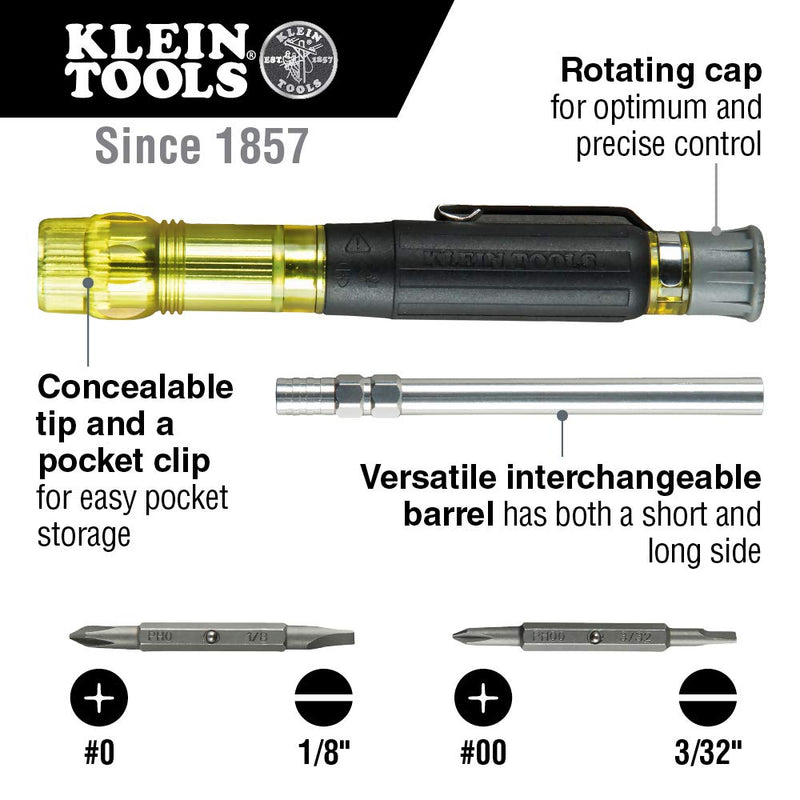 Klein Tools 32614 Multi-bit Precision Screwdriver Set, 4-in-1 Electronics Pocket Screwdriver, Professional Phillips and Slotted Bits 4-in-1 Pocket Electronics Screwdriver - NewNest Australia