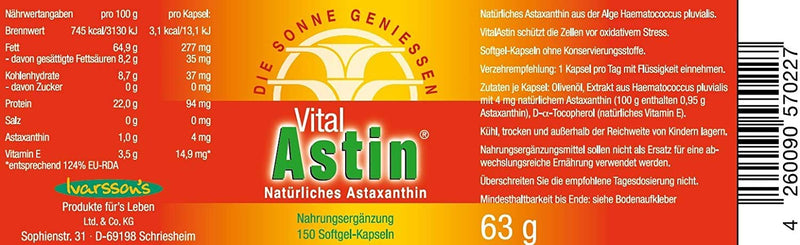 Astaxanthin I 150 Capsules I Ivarssons Vitalastin I 4 Mg Natural Astaxanthin I Sun Protection Capsules With Vitamin Ei Plant Cell Protection I Natural Sun Protection - NewNest Australia