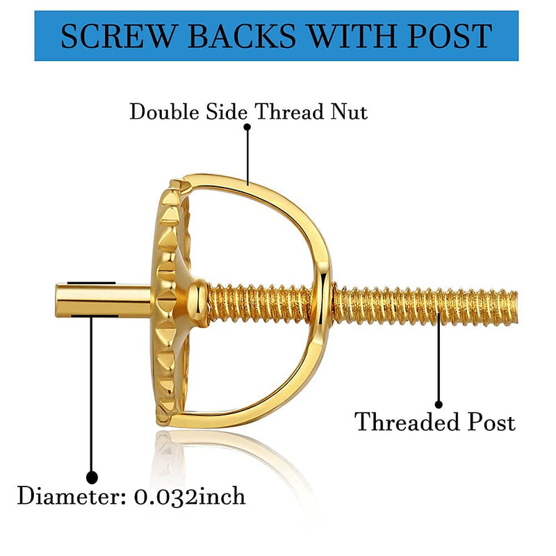 14k Gold Screw Earring Backs Replacements,925 Stering Silver Threaded Screw On Earring Backs for Diamond Studs,Hypoallergenic Earring Screwbacks Fit Post Sizes 0032"（3pair/6pcs） Gold 3 Pairs - NewNest Australia
