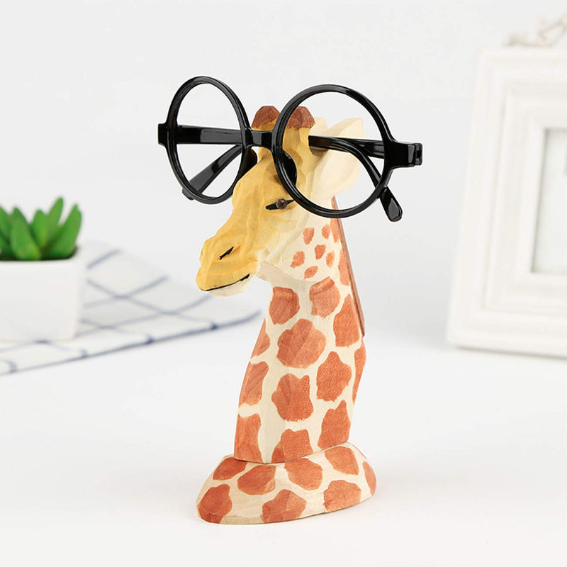 NewNest Australia - TIHOOD Creative Wood Hand Carved Eyeglass Holder Handmade Nose Giraffe Stand for Office Desk Home Decor Gift 