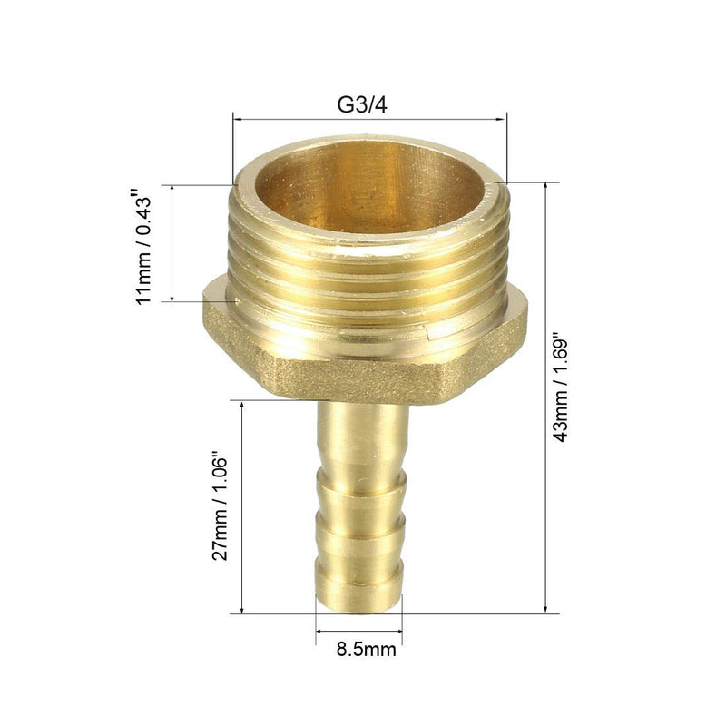uxcell Brass Barb Hose Fitting Connector Adapter 8.5mm Barbed X G3/4 Male Pipe 2pcs - NewNest Australia