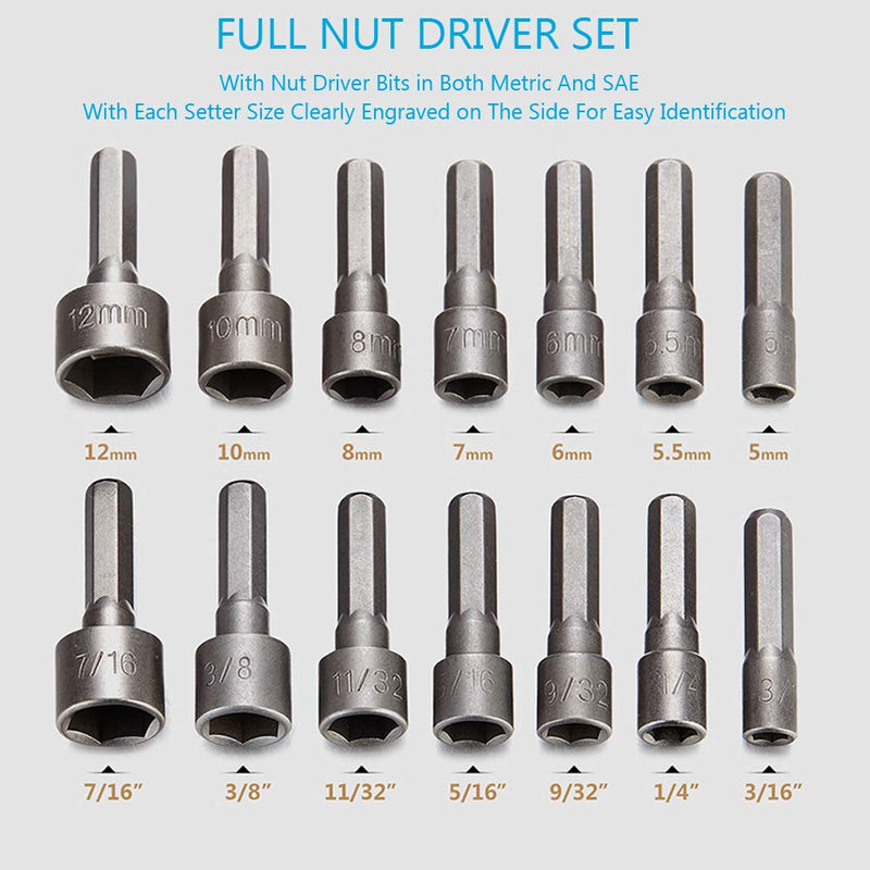 14Pcs Power Nut Driver Drill Bit Set, 1/4” Hex Socket Adapter Bolt Drivers Repairing Tool Kit, Suitable For Quicker Change Chuck, Electric Screwdriver, Hand Drill, Pneumatic Drill, Lithium Drill - NewNest Australia