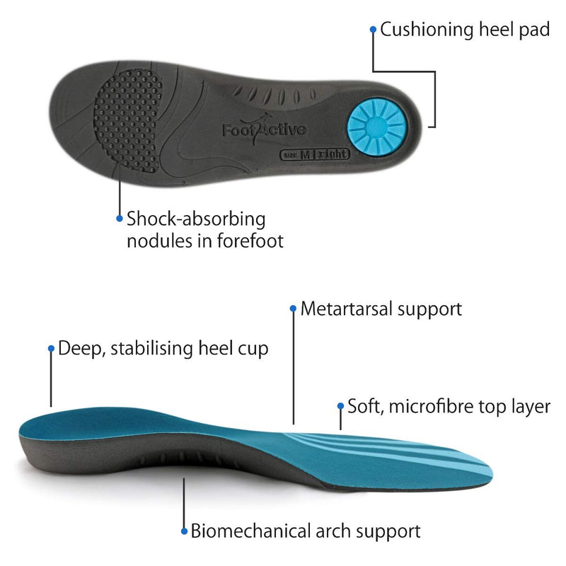 FootActive Comfort Insoles | The Original | Physio Recommended Orthotic Arch Support Insoles for Heel Pain, Heel spur, Plantar Fasciitis, Knee Pain and Back Pain 9/10.5 UK - NewNest Australia
