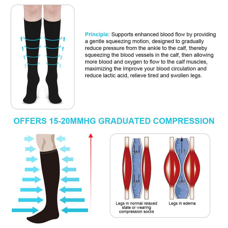 Acwoo Compression Socks For Men And Women, 6 Pairs Of Support Stockings, Medical Compression Socks, Black Thrombosis Socks With 15-20 Mmhg, Compression Socks For Nurse Accessories - NewNest Australia