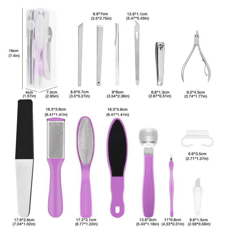 16 in 1 Professional Foot File Pedicure Kit, hicoosee Nail Toenail Clipper Dead Foot Skin Remover for Foot and Hand Purple - NewNest Australia