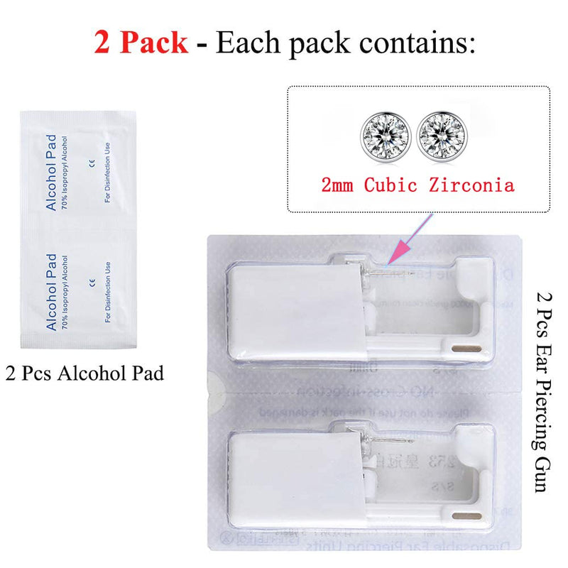 Anzero 2 Pack Self Ear Piercing Gun Disposable Self Ear Piercing Kit Safety Ear Piercing Gun Kit Tool with 2mm Earring Studs - NewNest Australia