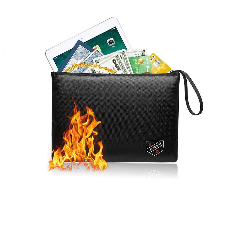 XIAODUNFireproof Money Bag,Bank Bag Fireproof and Waterproof Cash Bag with Zipper Closure, Fireproof Safe Storage Bag Envelope, Suitable for documents, Bank Inventory, Passport… (Black, L) Black - NewNest Australia