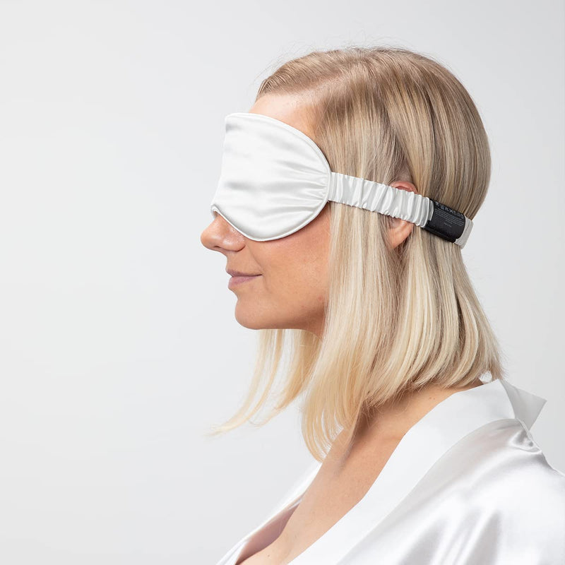 SILKSLEEK – 22 Momme Pure Mulberry Silk Eye Mask Filled with 100% Mulberry Silk Floss, Skin-Friendly, Breathable, Super Soft & Comfortable Sleep Mask in a Gift Box (Pearl White) - NewNest Australia