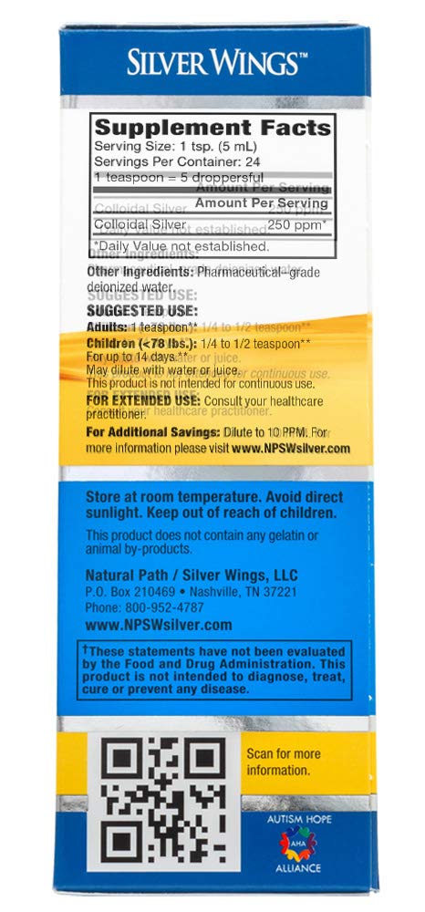 Natural Path Silver Wings Dietary Mineral Supplement, Colloidal Silver, 250 PPM, 4 Fl Oz - NewNest Australia