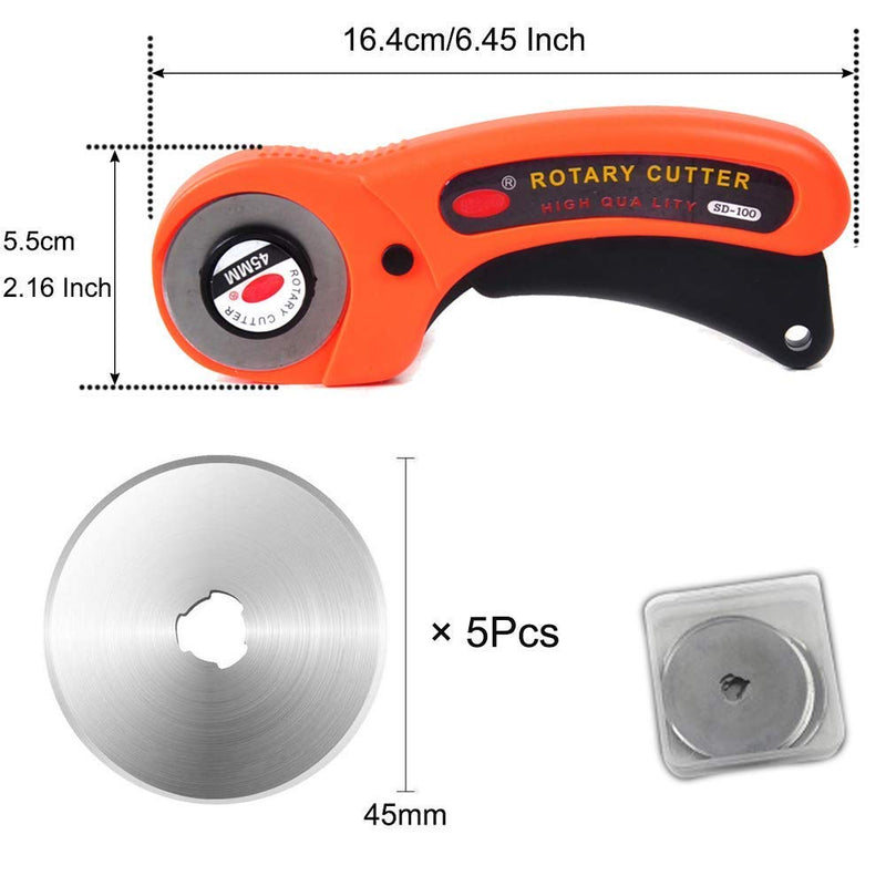 Bestgle 45mm Rotary Cutter with 6pcs Cutting Blades Replacement, Ergonomic Soft Handle and Safety Lock Rolling Cutter Tool Ideal for Quilting Cutting Fabric, Arts Crafts, Paper, Leather Suits - NewNest Australia