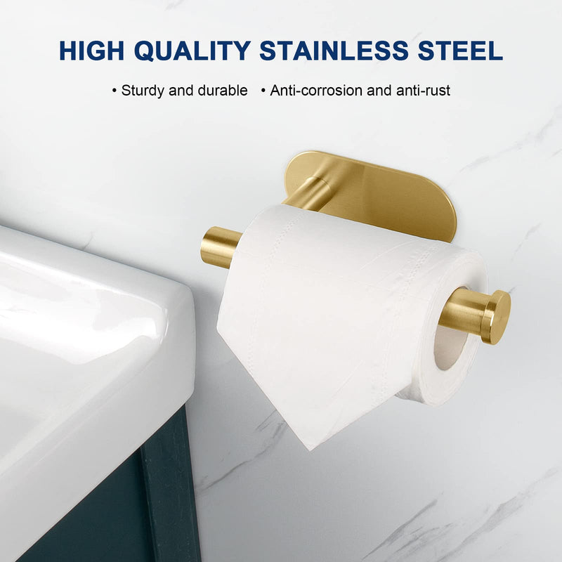 NearMoon Toilet Paper Holder Self Adhesive, Premium Thicken SUS304 Stainless Steel Rustproof Adhesive Toilet Roll Holder no Drilling for Bathroom, Kitchen, Washroom (Brushed Gold) Brushed Gold - NewNest Australia