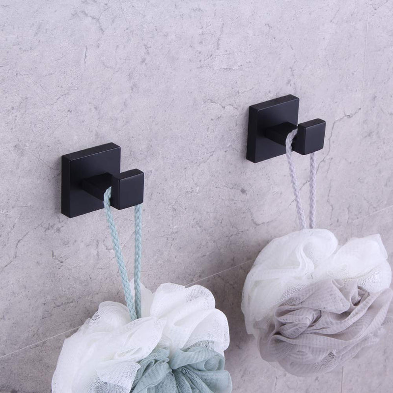 GERZWY Modern 3-Piece Bathroom Hardware Set SUS 304 Stainless Steel Toilet Paper Holder and 2X Towel Hook Wall Mounted Matte Black - NewNest Australia