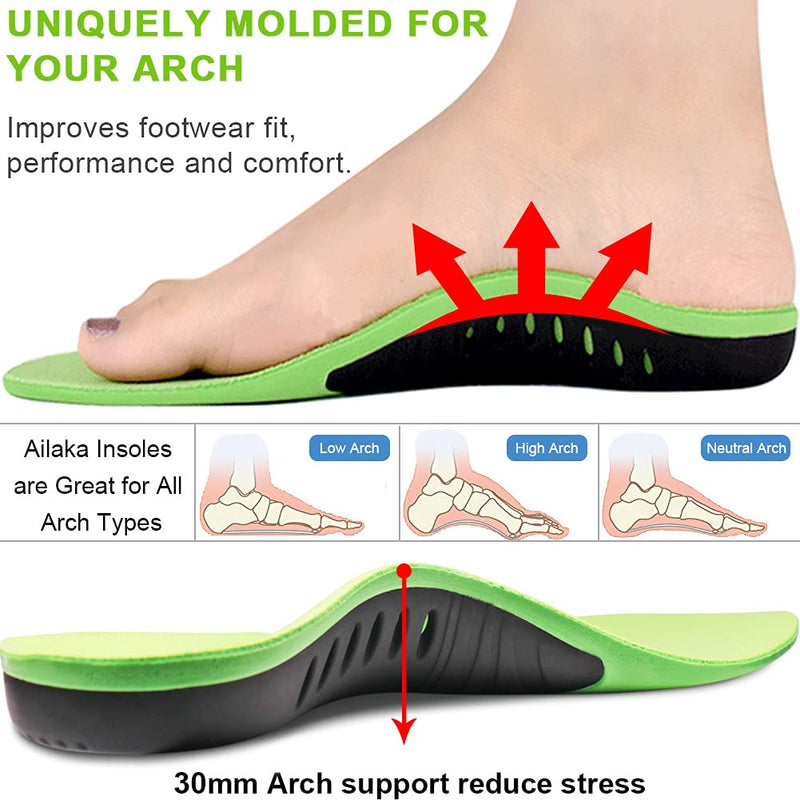 Ailaka Kids Orthotic Arch Support Shoe Insoles, Plantar Fasciitis Cushioning Athletic Inserts for Flatfoot Pain Relief Running Walking 13.5 UK Child/2 UK Green - NewNest Australia