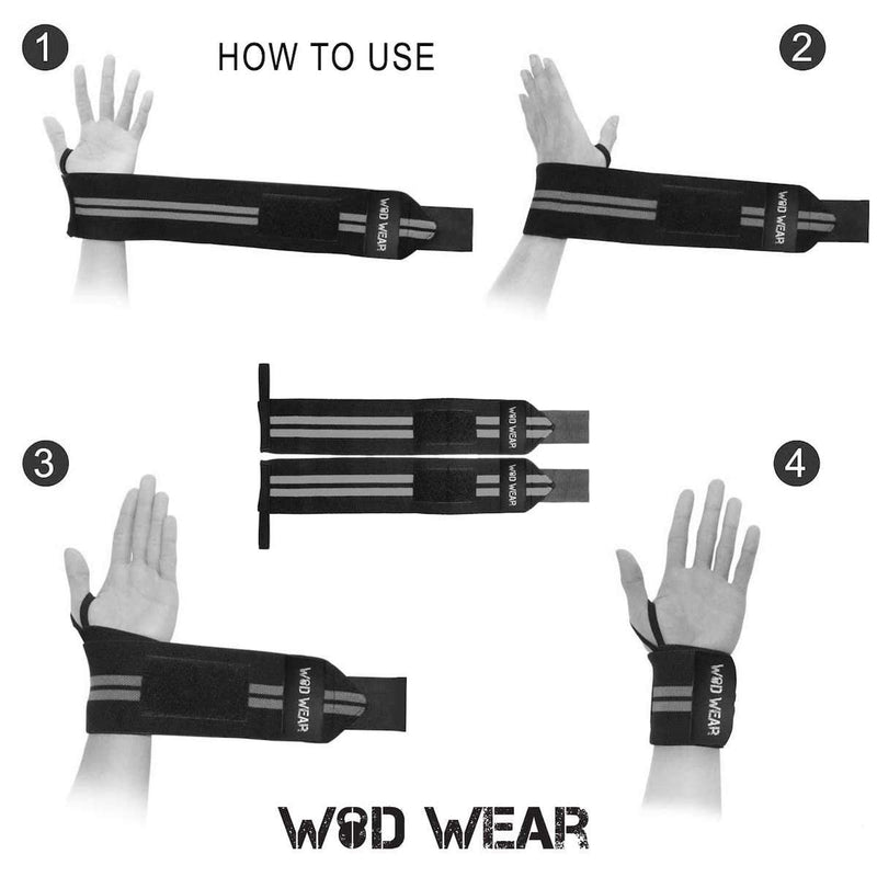 WOD Wear Elastic Wrist Wraps for Powerlifting, Strength Training, Bodybuilding, Cross Training, Olympic Weightlifting, Yoga Support - One Size Fits All - 100% Black // Yellow Stripes - NewNest Australia