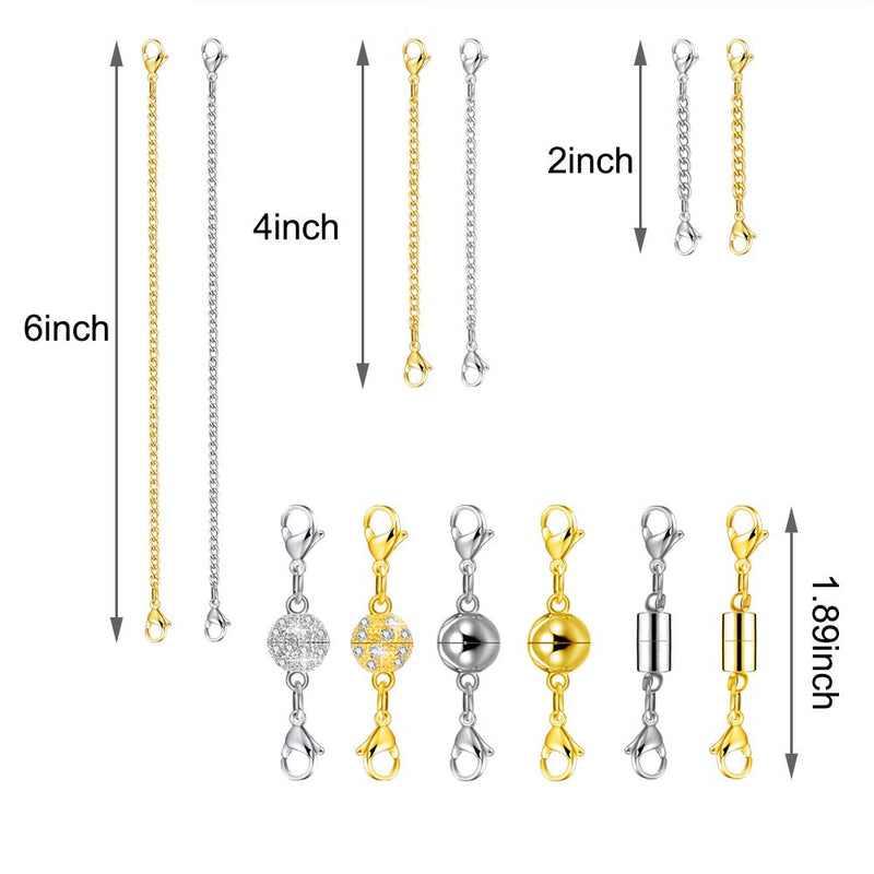 QACOWW 12 Pieces Necklace Extenders, Chain Extenders for Necklaces, Gold Jewelry Extenders, Chain Extenders for Necklace Bracelet Anklet Jewelry (Gold and Silver) - NewNest Australia