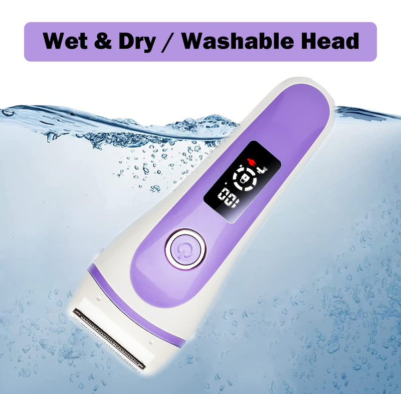 Lady Shaver for Women, Bikini Trimmer Electric Razor Women Rechargeable Body Hair Removal for Face, Lip, Arms, Legs, Underarms Wet Dry Use with LED Display (Purple) Purple - NewNest Australia