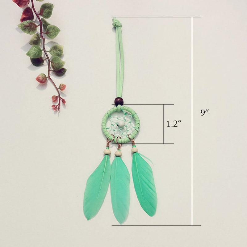 NewNest Australia - YGMONER Mini Dream Catcher 7pcs Set - Car Interior Rearview Mirror Dangle Bag Pendant Charm 1.2" Diameter and 9" Long (Mint Green) Mint Green 