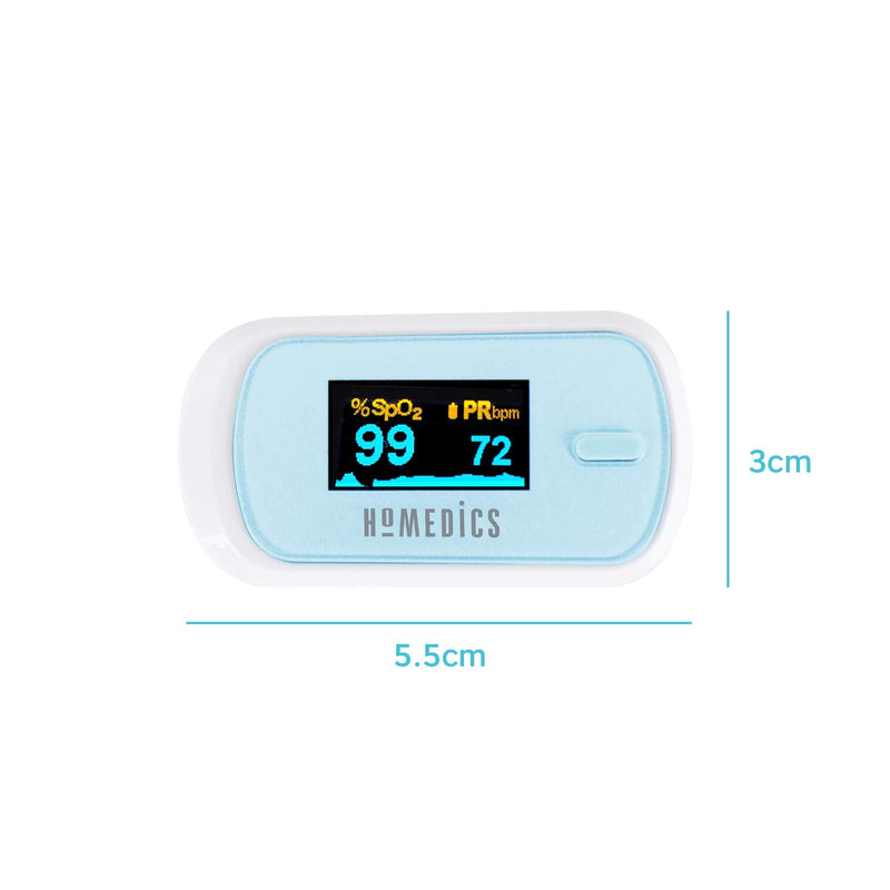 HoMedics Fingertip Pulse Oximeter - Measures Oxygen Saturation, Pulse Rate, Perfusion Index and Pulse Bar, Large, Dual Colour, Easy to Read OLED Display, Portable - Batteries Included - NewNest Australia