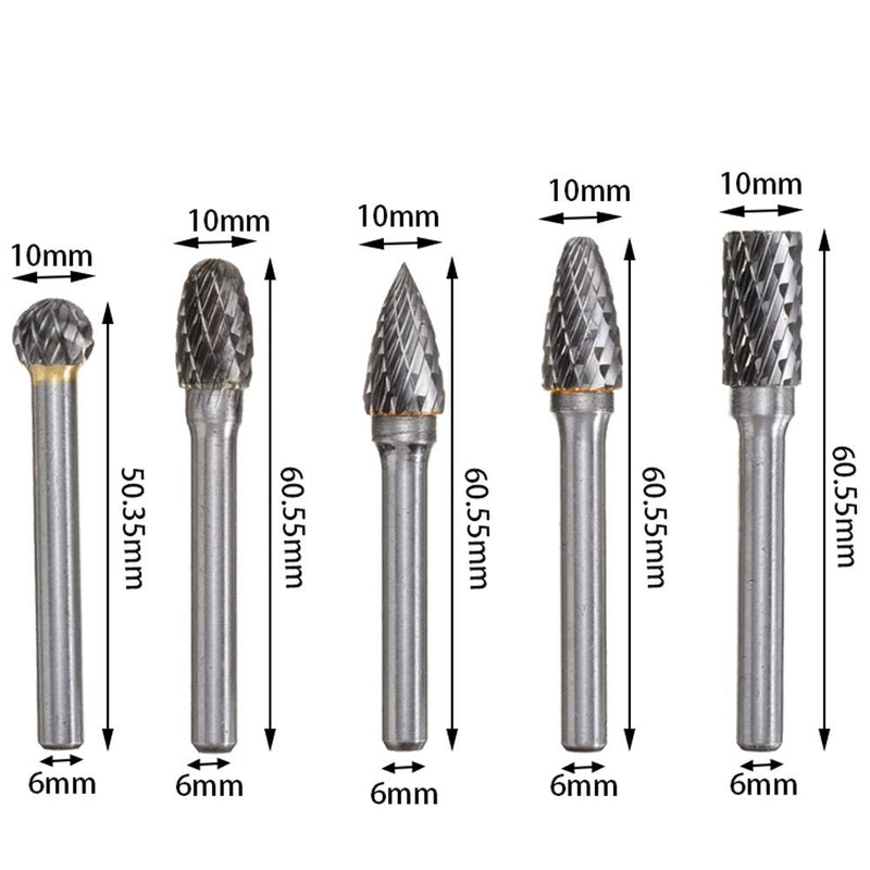 5 PCS Double Cut Tungsten Carbide Rotary Burrs 1/4"(6mm) Shank and 2/5"(10 mm) Head Size Die Grinder Bits for Drilling Polishing Carving Engraving by YEEZUGO - NewNest Australia