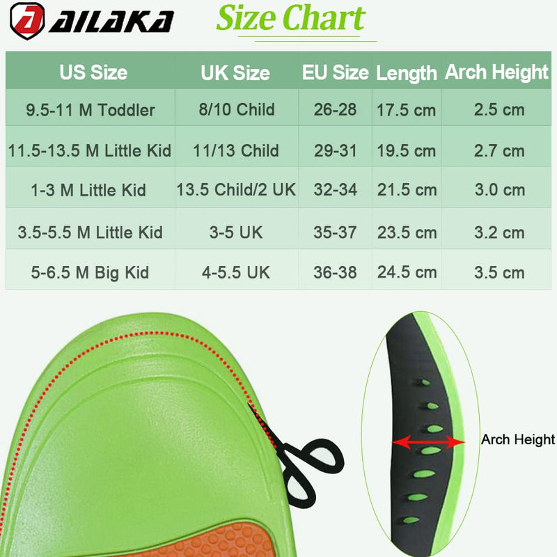 Ailaka Kids Orthotic Arch Support Shoe Insoles, Plantar Fasciitis Cushioning Athletic Inserts for Flatfoot Pain Relief Running Walking 13.5 UK Child/2 UK Green - NewNest Australia