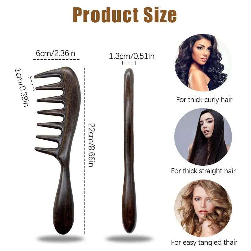 EQLEF Large Wide Tooth Comb Wooden Comb Natural Black Sandalwood Comb Anti Static and Detangling Handmade Big Tooth Comb for Thick Curls and Straight Easy Detangle Hair - NewNest Australia