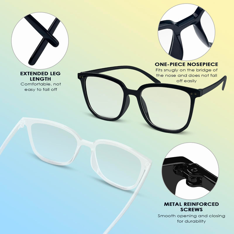 Mesybveo Pack of 2 blue light filter glasses, computer glasses, blue light blocking glasses, reading glasses with large lens width, gaming without strength glasses, blue light filter for men and women - NewNest Australia