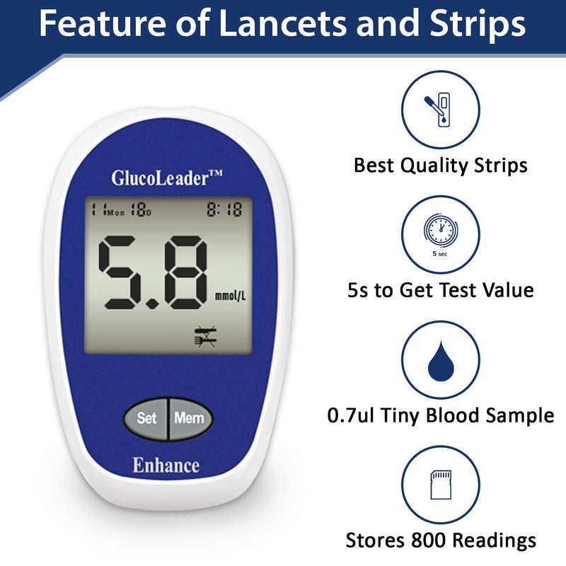Glucoleader Enhance Diabetes Test Strips X 50 and Lancets X 50 - Blood Glucose Test Strips for Diabetes Testing Kit - Only Strips Without Meter - Made in Taiwan 50 Strips & 50 Lancets - NewNest Australia