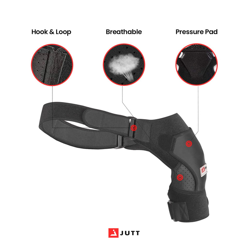 JUTT Adjustable Shoulder Support Brace - For Men Women Rotator Cuff for Dislocated Joints, Frozen Arm and Muscle Pain Relief, Fits Both Right or Left (Large) Large - NewNest Australia