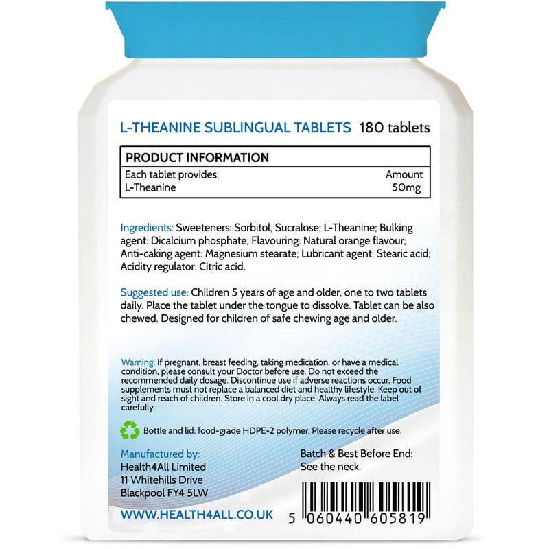 Health4All Kids L-Theanine 50mg 180 Tablets. Focus for Children. Supports Attention & Concentration. Natural Orange Flavour Chewable L-Theanine. Vegan. 180 Tablets (V) - NewNest Australia