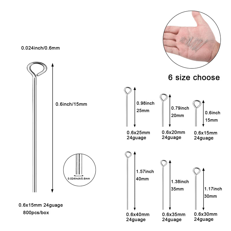 DADIFEN 304 Stainless-Steel Eye Pins for Jewelry Making Silver Head Pins 24 Gauge 0.6x15mm 800pcs/Box Open Eye Pins for DIY Making Earring Necklace Bracelets Dangle Charm Jewelry Findings Eyepins - NewNest Australia