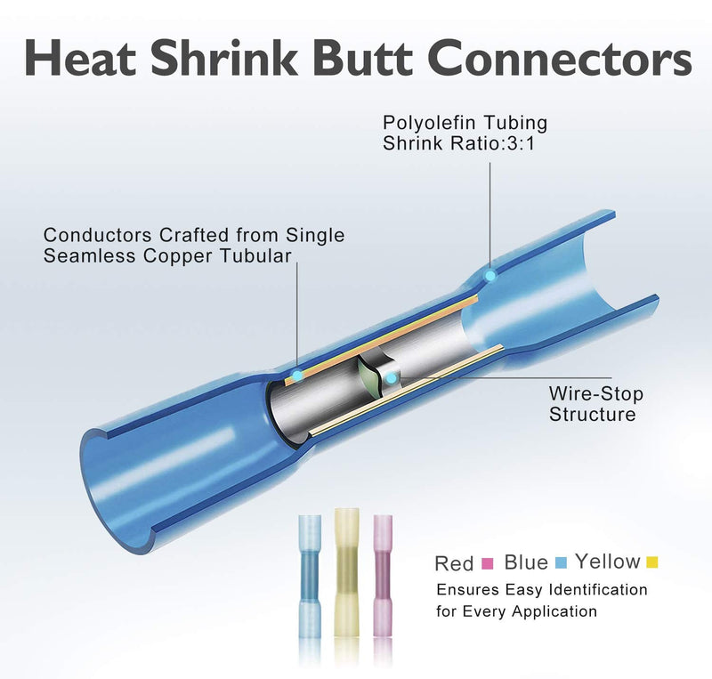 AIRIC Heat Shrink Butt Connectors 50pcs 12-10Gauge Waterproof Butt Connector Yellow Heat Shrink Marine Automotive Electrical Straight Wire Crimp Connectors, Yellow Yellow/12-10 AWG - NewNest Australia
