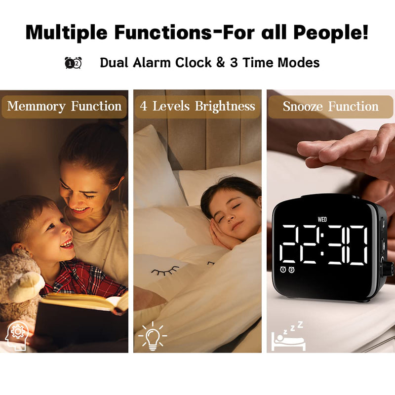 Easysleep Digital Dual Alarm Clock 3 Alarms Bedroom Bedside Desk Shelf Heavy Sleepers Adults Teenagers Kids Snooze Easy to Set 4 Brightness Options Adjustable Alarm Volume 27 Smoothing Sounds 12/24Hr - NewNest Australia