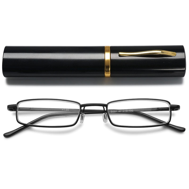 VEVESMUNDO Metal Reading Glasses Mini Compact Lightweight Spring Hinge Slim Classic Reading Aid Glasses with Metal Case 1 x Black Blue Light Filter Reading Glasses 2.0 x - NewNest Australia