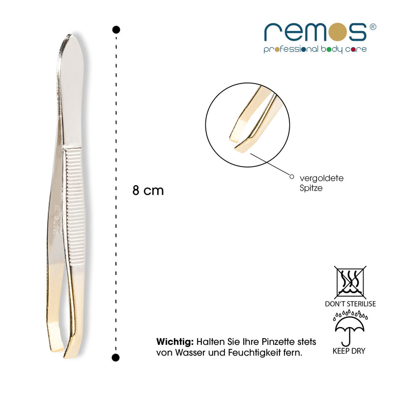 REMOS tweezers with offset, straight & gold-plated tip 8 cm - NewNest Australia