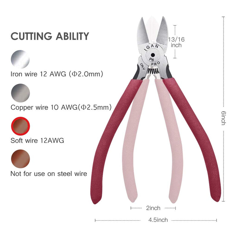 IGAN-P6 Wire Flush Cutters, 6-inch Ultra Sharp and Precision Side Cutter Clippers with Longer Flush Cutting Edge, Spring-loaded, Ideal Wire Snips for Handmade and Any Clean Cut Needs Pack 1 - NewNest Australia