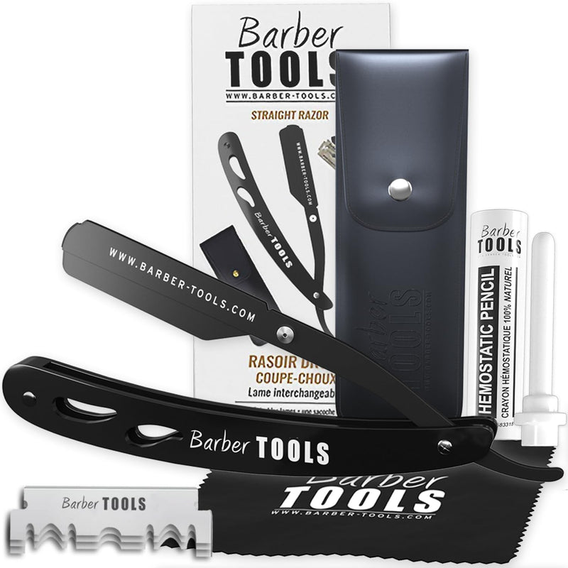 Men's shaving set - men's razor/barber knife - with 50 individual blades + cloth + alum pen + storage case + comb guide for shaving - BLACK - BARBER TOOLS - NewNest Australia