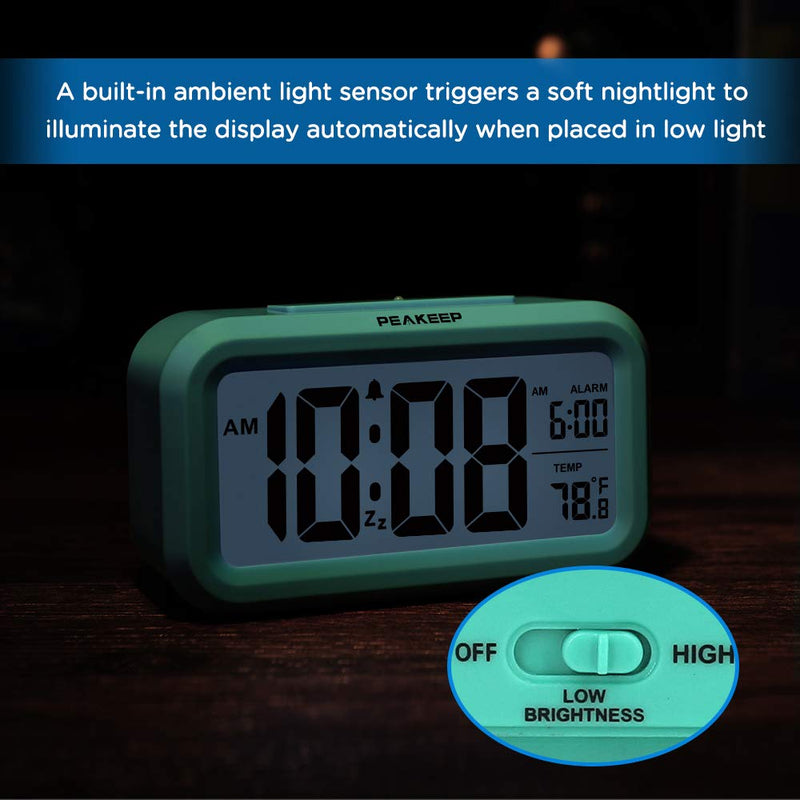 NewNest Australia - Peakeep Smart Night Light Digital Alarm Clock with Indoor Temperature, Battery Operated Desk Small Clock (Mint) Mint 